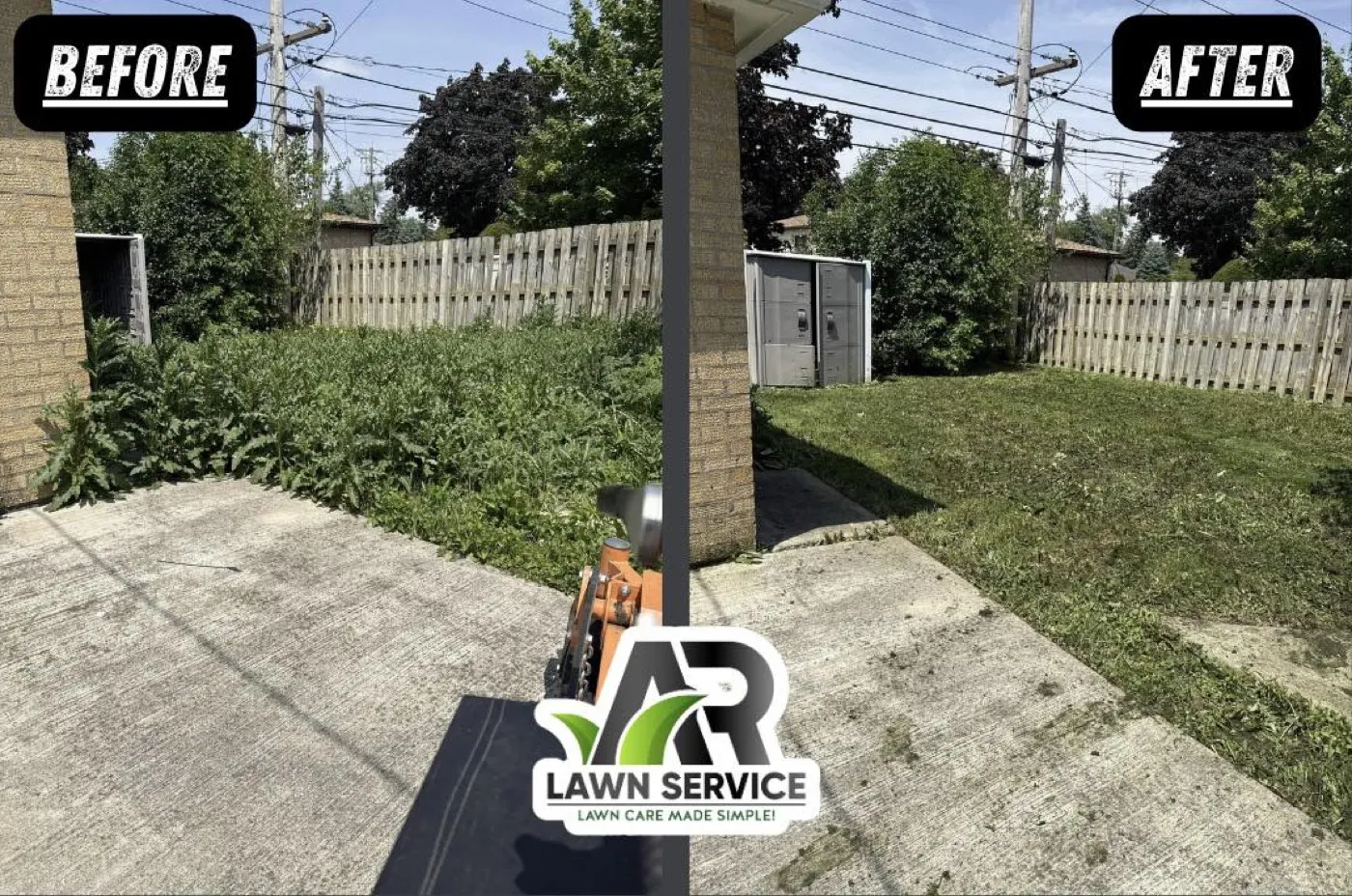 Before-and-after seasonal cleanup completed by A.R Lawn Service