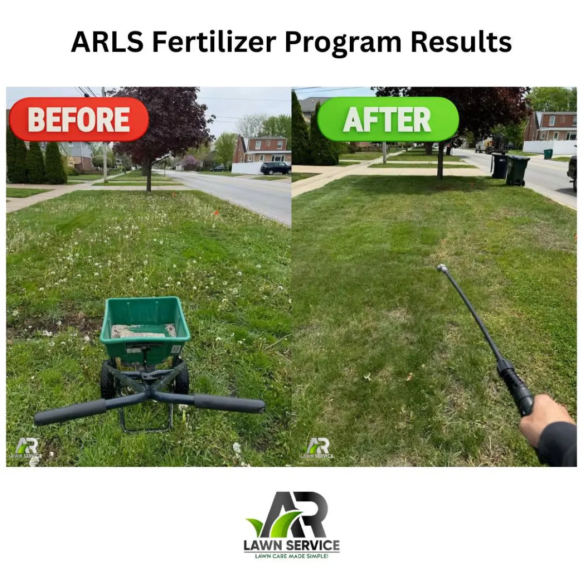 Before-and-after lawn results from the A.R Lawn Service fertilizer program